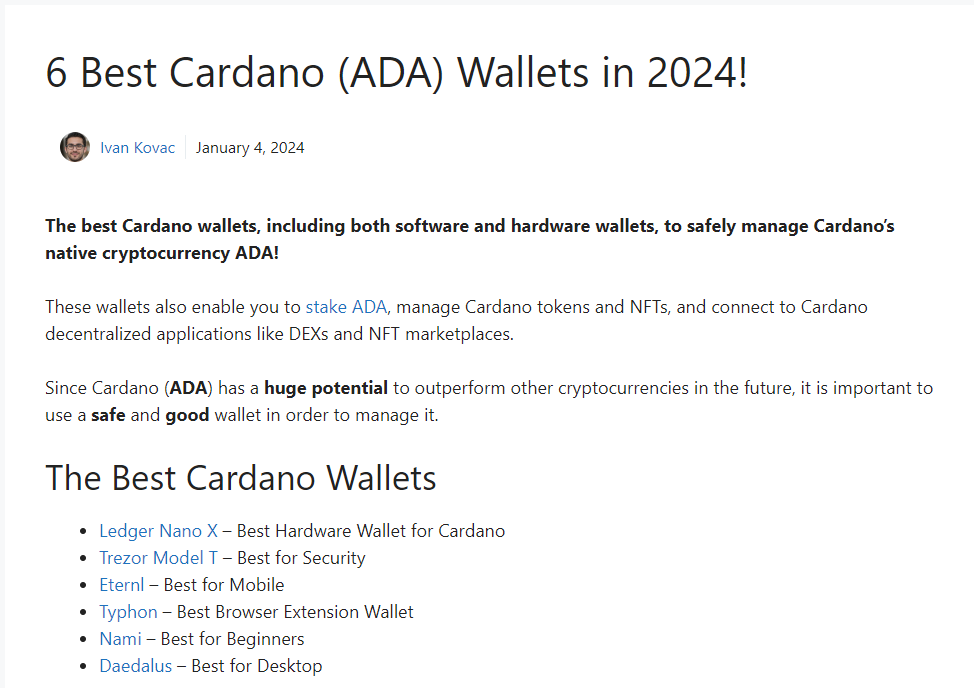 Cardano wallets